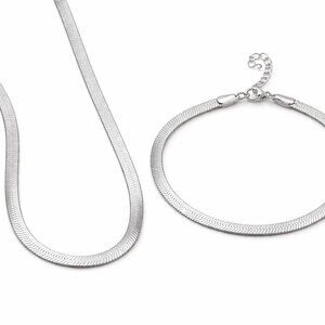 Stainless Steel Herringbone Chain Set • 3mm • 24" Necklace and 8.5" Bracelet